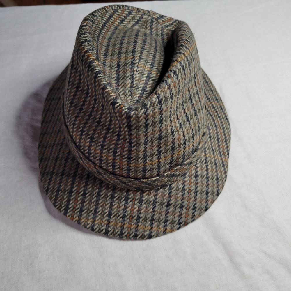 Vintage Wegener Mens‎ Plaid Fedora Hat Brown Olive Orange Trilby Made in Germany